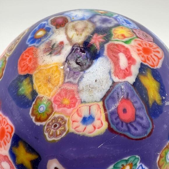 Millefiori Art Glass Candle Holder • Murano Style Murrine Floral Bowl Purple - Picture 4 of 4